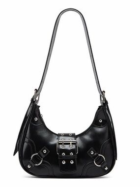 Classic Black Buckle Shoulder Bag - Women